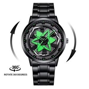 Green Spinning Star Black Adult Watch